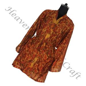KS005 mujeres abstractas seda pura vintage Sari kimono corto tamaño libre ajustable vintage Sari kimono corto Mujer seda vintage - Product Image 6