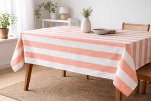 Mantel Rectangular a Rayas, Color Durazno y Blanco, Cubierta de Mesa de Comedor de Algodón - Product Image 5