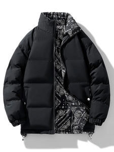 OEM transpirable con capucha Zip Up manga larga cálido cortavientos al aire libre invierno hombres Casual Paisley patrón chaqueta Reversible - Product Image 3