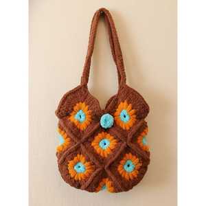 Sac à bandoulière en crochet floral, style japonais vintage, à sangle simple ou double, motifs géométriques carrés, doublure en polyester, pour femme, hiver - Product Image 3