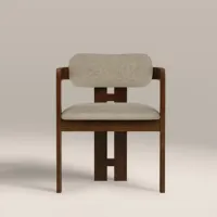 Chaise de salle à manger courbée avec cadre en bois de noyer brun, assise et dossier rembourrés gris