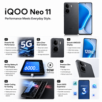 Smartphone original IQOO Neo 11 5G, batterie de grande capacité 7500 mAh, charge rapide 100 W, Snapdragon 8 Elite, AMOLED 144 Hz