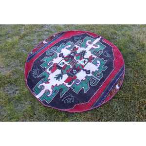 4x4 ft Vintage Rug, <b>Red</b> Ombr Turkish <b>Wool</b> Rug - Product Image 2