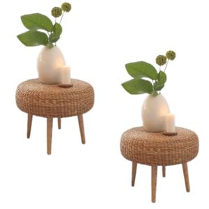 Ensemble de tabouret et table d'appoint en rotin fabriqués à la main Meubles tissés écologiques avec pieds en bois pour salon maison minimaliste - Product Image 6