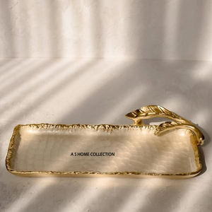 Forme carrée martelée poignées dorées plateau de luxe moderne servir les meilleurs fruits plateau de couleur argent fabriqué à la main - Product Image 5