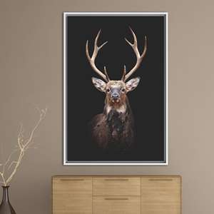 Elegant Deer Canvas Print: Modern Farmhouse Animal Art,White <b>Framed</b> - Product Image 1