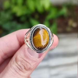 925 Sterling Silver Tiger Eye <b>Ring</b> Handmade <b>Statement</b> Promise Jewelry Natural Oval Gemstone Licensed Private June Birthstone - Product Image 6