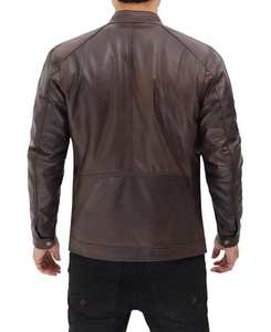 Veste de mode motard personnalisée de haute qualité pour hommes en cuir véritable veste respirante de style classique de moto marron col montant - Product Image 2