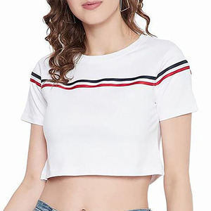 Top corto personalizado para mujer con logotipo bordado Camiseta de manga corta Algodón transpirable Hip Hop Moda Tallas grandes Opciones - Product Image 2