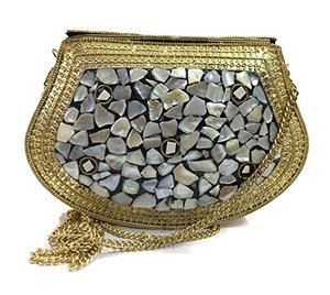 กระเป๋าคลัทช์โมเสคแฟชั่นอินเดียประดับด้วยงานฝีมือสไตล์โบฮีเมียนพร้อมฝาปิดและของตกแต่งโซ่ราคาถูก - Product Image 3