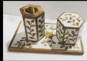 Artesanía, Bandeja Redonda de Madera de Acacia con Incrustaciones de Resina, Caja, Quemador de Incienso, Juego de Bakhoor - Product Image 6