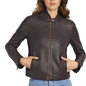 Chaqueta de cuero genuino para mujer de diseño personalizado | Prendas de abrigo de lujo para Mujer | Estilo casual y de motocicleta | Venta al por mayor de fábrica OEM - Product Image 5