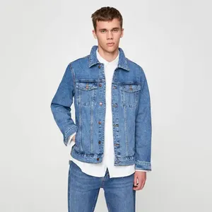 Chaqueta vaquera azul lavada clásica para hombre con bordado personalizado, prendas de vestir exteriores estilo vaquero para motocicleta - Product Image 1