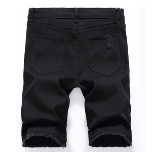 Shorts en jean tricotés pour hommes, taille mi-haute, coupe droite, doux, respirants, 100 % coton, écologiques, style décontracté streetwear, pour l'été - Product Image 2