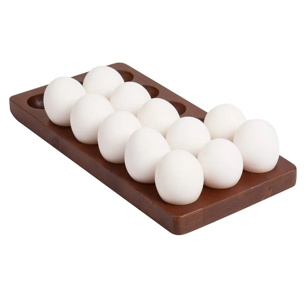 Soporte para huevos de madera marrón oscuro Bandeja para huevos Diseño moderno de alta calidad para uso en utensilios de cocina de hotel en casa