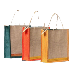 Sacs cadeaux d'épicerie en jute de haute qualité poignée en corde dos laminé impression de logo personnalisé taille moyenne options multicolores brutes - Product Image 1