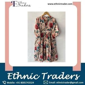 Robe d'été en coton pour femmes Handblock Imprimé Sweet Style Robe longue Taille naturelle Lavable! Usine En Gros Parfait - Product Image 6