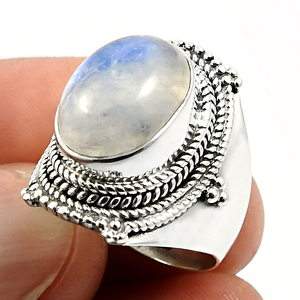 มูนสโตนสีรุ้งธรรมชาติ 925 เงินสเตอร์ลิงรูปไข่แหวนเครื่องประดับแฮนด์เมดขายส่งราคาโรงงานซัพพลายเออร์ผลิตในอินเดีย - Product Image 4