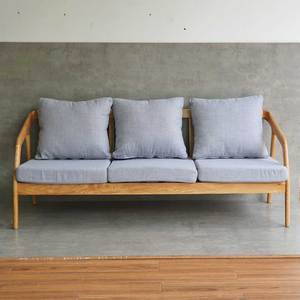 SFB68064 Scandinavian Style 3-Seater Chesterfield <b>Sofa</b> Square Oak <b>Wood</b> <b>Frame</b> and Fabric Cushions Set - Product Image 6