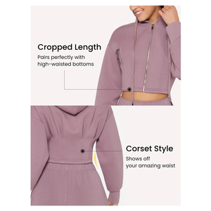 เสื้อฮู้ดครอปท็อปออกกำลังกายผ้าฝ้าย 100% ระบายอากาศได้ดี แฟชั่นสีพื้นคุณภาพสูง โลโก้แบบกำหนดเอง ปี 2023 สำหรับผู้หญิง - Product Image 4