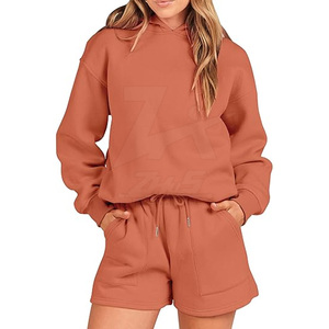 Conjunto de sudadera con capucha y pantalones cortos de Invierno para mujer, material de algodón 100%, servicio OEM - Product Image 1