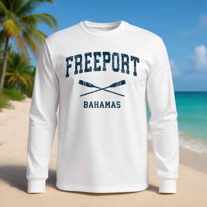 Camiseta Deportiva Náutica Vintage de Freeport Bahamas con Manga Larga, Camiseta Promocional de Freeport Bahamas - Product Image 3