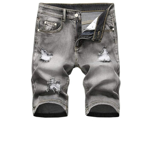 กางเกงยีนส์ขาสั้นผู้ชายทรงหลวม สไตล์สตรีทแวร์ลำลอง ผ้าฝ้าย 100% ปักโลโก้ตามสั่ง เอวสูง ยางยืด ใส่สบาย - Product Image 1