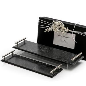 Bandeja Moderna para Servir Alimentos de Mármol Blanco con Asas Negras, Forma Rectangular, Vajilla para Bodas, Tamaño y Forma Personalizados, Precio al por Mayor - Product Image 2