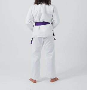 Kimono de judo blanc pour homme adulte, 100 % coton, 460 g, imprimé par transfert thermique, fusion sans couture, séchage rapide, ceinture violette, logo frontal, option personnalisée - Product Image 6