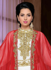 Caftanes islámicos Georgette bordados en marrón con bufandas hijab a prueba de sol. - Product Image 3