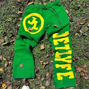 Pantalones y pantalones personalizados, apliques, parches bordados gráficos, pantalones de chándal acampanados apilados, pantalones acampanados para correr con lavado ácido para hombre - Product Image 2