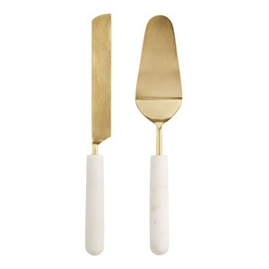 Ensemble de serveur de gâteau de qualité supérieure avec manche en marbre Couteau à dessert en acier inoxydable poli Outils de cuisine pour gâteaux et desserts - Product Image 5
