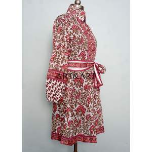 Elegant Women's Cotton Casual Summer <b>Dress</b> O-neck Long Puff Sleeves Natural Waistline Fabric Floral Print Midi Length Sweet - Product Image 5