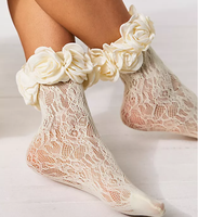Chaussettes en dentelle florale écologiques tricotées - Longueur mi-mollet pour femmes