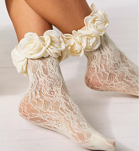 Eco-Friendly Floral Lace Knitted Dress <b>Socks</b>-Mid-Calf Length for Women - Product Image 1
