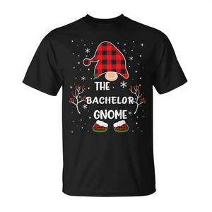 T-shirt de Noël The Bachelor Gnome, motif à carreaux rouges, tenue de fête, unisexe adulte, col rond, manches courtes, impression numérique - Product Image 2