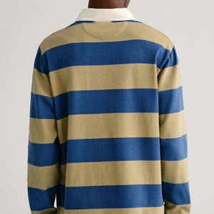 Camiseta de Rugby Personalizada Sublimada con Rayas Doradas y Azules, Transpirable, Manga Larga, 100% Poliéster, Antibacteriana - Product Image 4