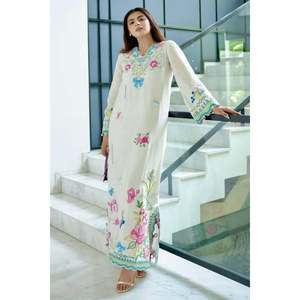 Fiore Casual <b>Dress</b> with Natural Waistline Floral Print Woven Fabric <b>Loose</b> Fit Breathable Feature - Product Image 1