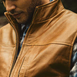 2026 Men Genuine Leather Motorcycle Vest Casual Washed Slim Fit Real <b>Brown</b> Winter Multi-Pocket Professional Stitching Breathable - Product Image 5