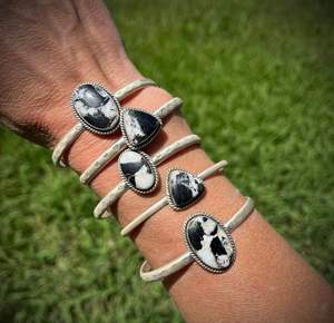 <b>Sterling</b> White Buffalo Stacker <b>Cuffs</b> Handmade Natural Gemstone Jewelry Elegant Layered <b>Bracelet</b> Gift - Product Image 1