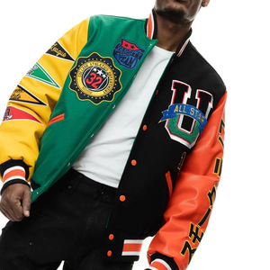เสื้อแจ็กเก็ตผู้ชายแนวสตรีทผ้ากำมะหยี่แขนเสื้อหนังปักลายตัวอักษรเบสบอล - Product Image 2