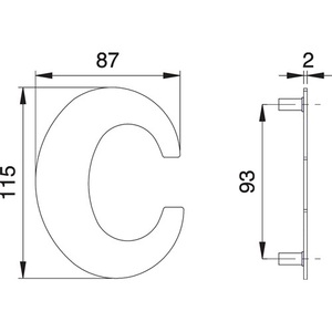 Letra 'C' de Acero Inoxidable Mate para Número de Casa, 110 mm de Ancho, 87 mm de Alto, Letrero para Jardín EDI - Product Image 1