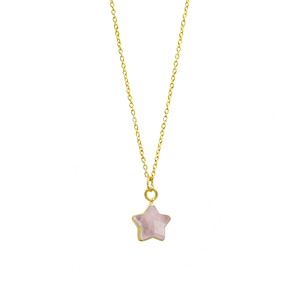 Dainty Rose Quartz 10mm étoile pierre précieuse fil enroulé 925 chaîne en argent Sterling Double boucle or Vermeil collier en gros - Product Image 1