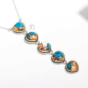 Collier en argent sterling 925 fait à la main huître épineuse Turquoise pour les femmes pierres précieuses mode pendentif colliers bijoux Turquoise - Product Image 1