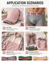 Bande élastique en polyester jacquard sergé double face avec logo personnalisé pour sous-vêtements, ceintures, chapeaux et accessoires vestimentaires