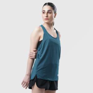 Débardeur de sport pour femme Breeze Fit, coupe courte, col halter, vert sarcelle foncé, en tissu tricoté respirant, avec logo personnalisé 3D sur le devant - Product Image 5
