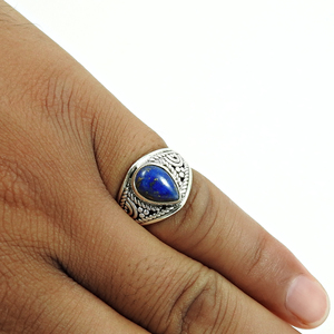 Fabuloso aspecto 925 plata esterlina lapislázuli Natural piedra preciosa forma de lágrima anillo elegante joyería hecha a mano precio directo de fábrica - Product Image 3