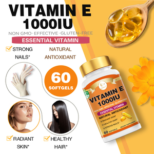 Cápsulas Blandas de Vitamina E DUOZI 1000UI, 60 Unidades, Sin GMO, Sin Gluten, Suplemento Antioxidante para Piel, Cabello y Uñas - Product Image 4