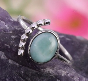 925 timbre meilleure qualité en argent Sterling Spinner anneau solide Larimar pierres précieuses Style Boho à la main promesse anneau ovale coupe pour les fêtes - Product Image 3