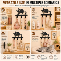 Support mural personnalisé en métal pour laisse de chien, 3 crochets, design chat, organisateur de laisses pour animaux de compagnie, auto-adhésif, résistant à la rouille, moderne